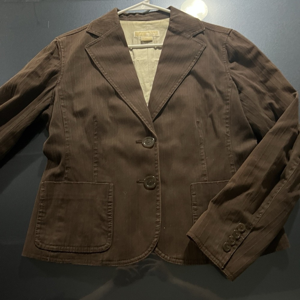 Michael Kors Jacket Women's Size 10 Brown Button Up Blazer Cotton Business